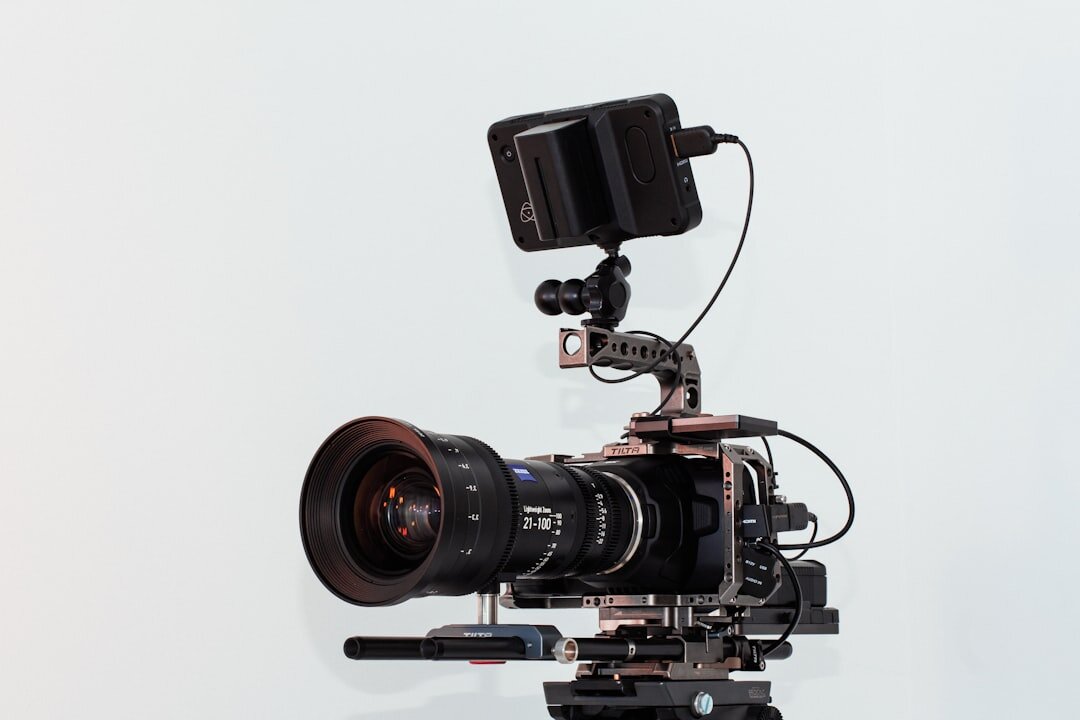 Professional broadcast camera rig on a studio pedestal